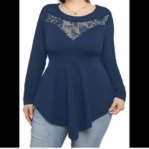 GLXU Women’s Plus Size Lace Tunic Long Sleeve Blouse